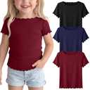 Mumucove 3 Pack Toddler Girls' Short Sleeve Tops, 3-Color, 5T