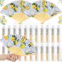 25 Sets Lemon Hand Folding Fans with Organza Bags Bulk, Guests Capri Lemon Wedding Favors for Decorations Mediterranean Paper Fans for Bridal Shower Wedding Bridesmaid Gift (Multicolor)