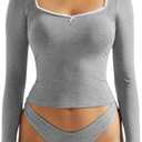 OMKAGI Womens Lounge Set Lace Square Neck Long Sleeve Tops Wide Leg Pants 2 Piece Outfits (Gray, XL)