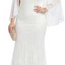 Plus Size Wedding Dresses White Cape Ruffle Sleeves​Chiffon V Neck Formal Evening Lace Long Mermaid Dresses 2025 22W