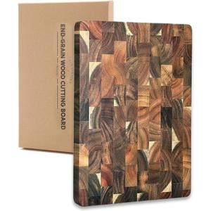 End Grain Cutting Board, 13.4" x 9.4",Acacia Cutting Board,Reversible Wooden Chopping Board, Butcher Block for Kitchen, Multipurpose serving board with Easy Grip Handle for cheese and charcuterie