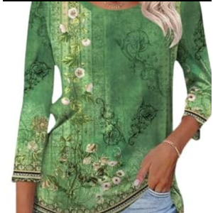 Poetsky Women's V Neck 3/4 Sleeve T Shirt Casual Loose Basic Tops Summer Tee Blouses (A Black Floral) Size S