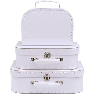 Jewelkeeper Paperboard Suitcases, Set of 3 Vintage Decorative Storage Box, Luggage Decor Storage, Vintage Decor for Birthday, Weddings, White Design