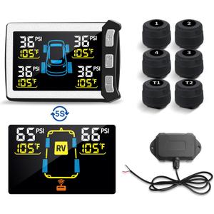 Masoll RV/ Trailer Tire Pressure Monitoring System, Tire Pressure Monitor with Color LCD Display, TPMS with 6 Sensors for Travel Trailer/ 5th Wheel/ Camper, 0-87PSI with 120ft Transmission Distance