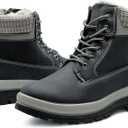 Waluzs Womens White Winter Snow Boots Combat Boots for women Waterproof Fur Lined Ankle Booties Non Slip Fuzzy Warm Platform Boots Lace Up Hiking boots with Zipper (10, Navy)