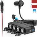 Qidoe Cigarette Lighter Splitter,300W 4-Socket Car Charger Adapter with Dual PD30W Type C & QC18W USB12V/24V Car Splitter Adapter with Independent Switches & LED Voltage Display for All Car Devices