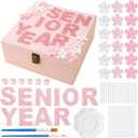 DIY Pink Senior Year Wooden Keepsake Box Set For Graduate, Valentine's Day Memento Box for Grad 9 x 9 x 4 Inches for Crafts and Photo Storage