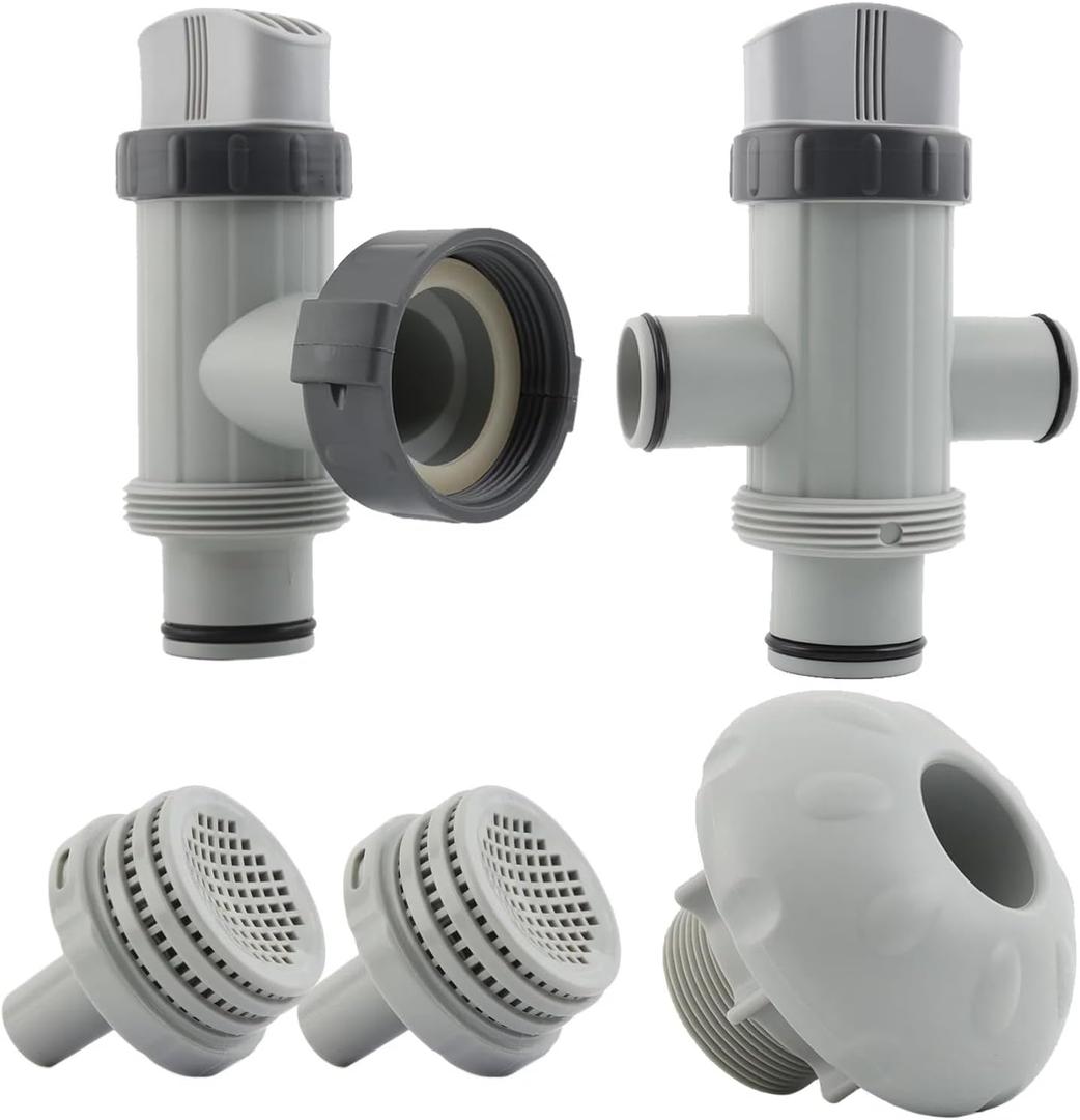 Above Ground Pool Parts Kit, Pump Part with Split Plunger Valve, Plunger Valve, 1.5" Inlet Water Nozzle, 1.25" Outlet Strainer, Pool Hose Adapter (WT-070)