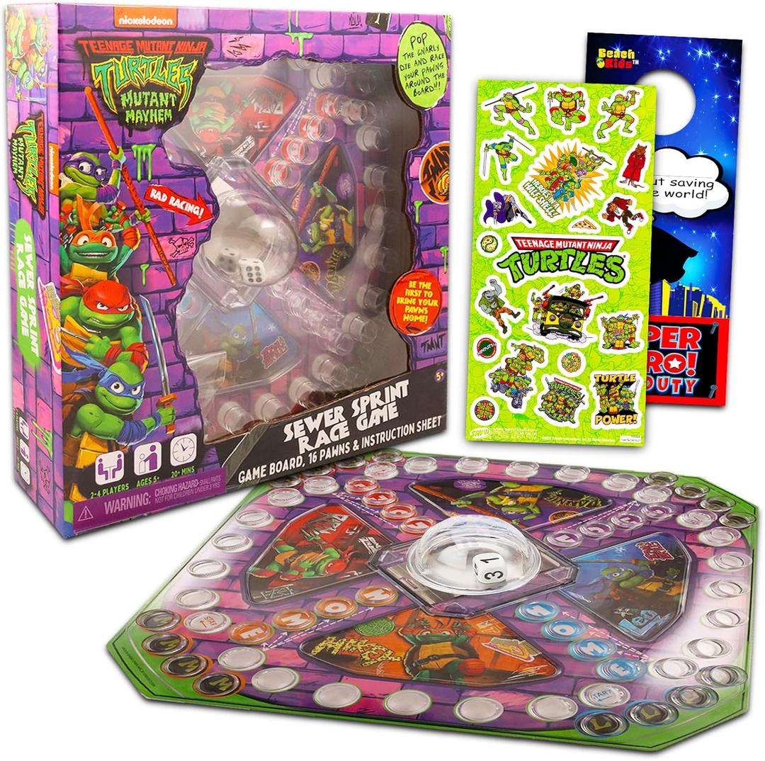 Teenage Mutant Ninja Turtles Pop Up Board Game - Bundle with TMNT Board Game for Kids with Pop Up Dice Plus Stickers, More | Teenage Mutant Ninja Turtles Games for Birthday Party