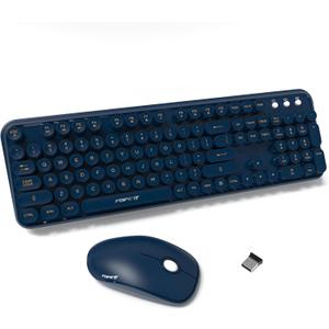 FOPETT Wireless Keyboard and Mouse Combo, 104 Keys Full-Sized 2.4 GHz Round Keycap Colorful Keyboards, USB Receiver Plug and Play, for Windows, Mac, PC, Laptop, Desktop (DarkBlue)