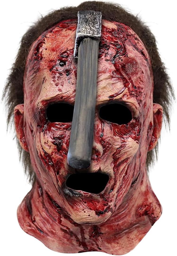 Halloween Scary Mask with Scared Face and Axe on Head, Creepy Head Mask for Cosplay Party Props