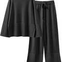 ANRABESS Women's 2 Piece Outfits Oversized Knit Sweater Set Wide Leg Pant Cozy Lounge Matching Pajama Sets 2025 Trendy Clothes, Large