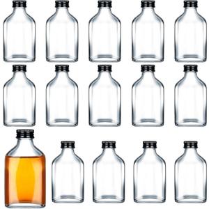 Patelai 16 Pcs 200 ml Small Glass Bottles with Caps Bulk 6.8 oz Mini Clear Flask Liquor Bottles Empty Alcohol Shot Bottling DIY Wedding Gift for Syrup Potion Juice Wellness Vodka Beverages Whiskey Oil