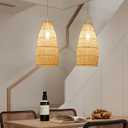 Arturesthome 1 Light Boho Wicker Chandelier Lamp, Rustic Rattan Basket Pendant Light Coastal Crafts Lampshade, Farmhouse Hanging Ceiling Lighting for Kitchen Island Dining Room D 10.2* H 20.8