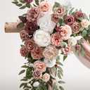 Ling's moment Pink Mauve Artificial Wedding Arch Flowers Kit Pack of 4, 2pcs Hanging Flower Arrangement 2pcs Chiffon Drapes Spring Ceremony Reception Fake Rose Arbor Backdrop Floral Outdoor Decor