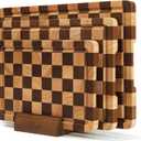 Checkered Cutting Board Set for Kitchen - 3 PCS Wood Checkerboard End Grain Chopping Board with Holder & Juice Groove, Wooden Cutting Boards for Meat, Vegetables, Fruits (S, M, L), 16"L x 12"W
