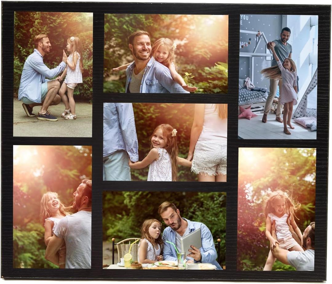 4x6 Picture Frames Collage Wall Decor, Multiple Photo Collage Frames, Mounting or Tabletop Display, 7-Opening for 4 x 6 Picture Frames for Home Living Room Family Gifts (Black)