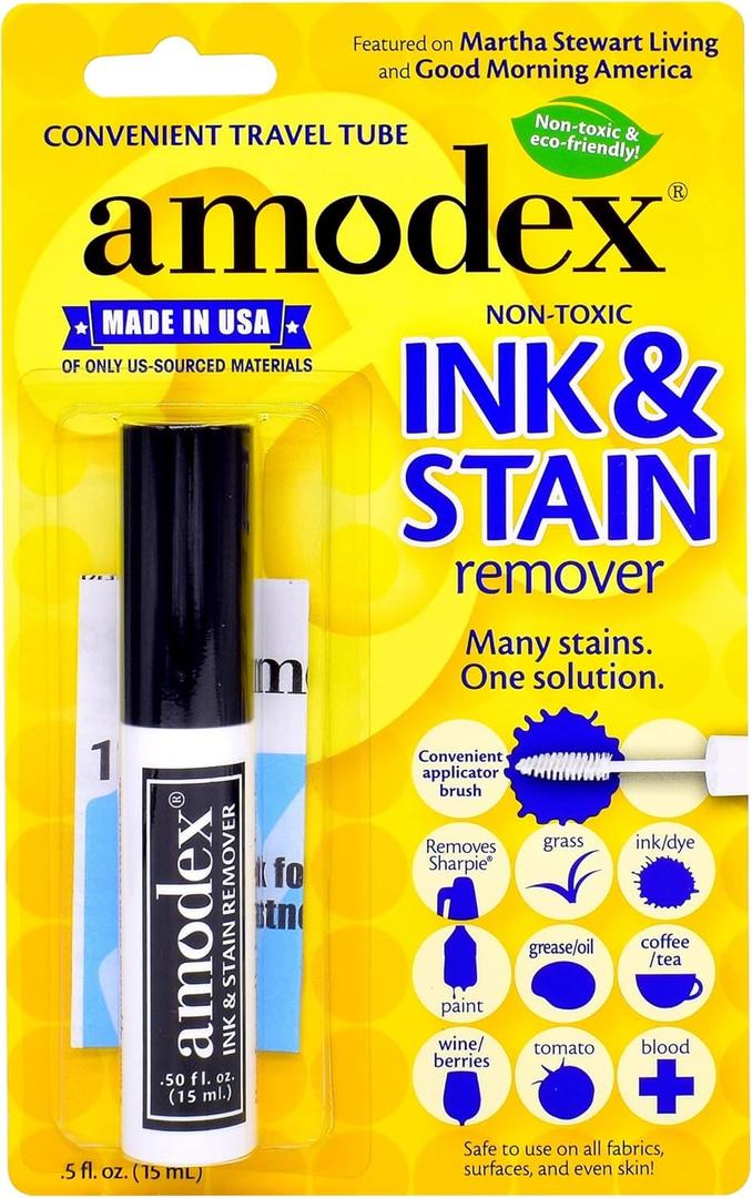 Amodex Ink & Stain Remover Traveler 0.5oz Bottle with Built-in Brush