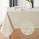 Veblandy Rectangle 4 Feet Tablecloth 60x84 inch Linen Textured Table Cloth Stain and Wrinkle Resistant Washable Polyester, Decorative Table Cover Waterproof for Dining, Buffet and Camping, Beige