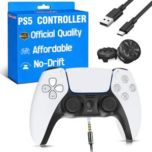 Were66 Upgraded for PS5 Controller Bundle,Wireless Remote Compatible with PS5 Pro/Slim/PC,No Drift Hall Effect Joysticks,Dual Vibration1 White Pa5 Gamepad and 2 Thumbsticks