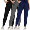 FULLSOFT 3 Pack Sweatpants for Women-Women's Joggers with Pockets Athletic Leggings for Workout Yoga Running (Large, Black, dark Grey, navy Blue)