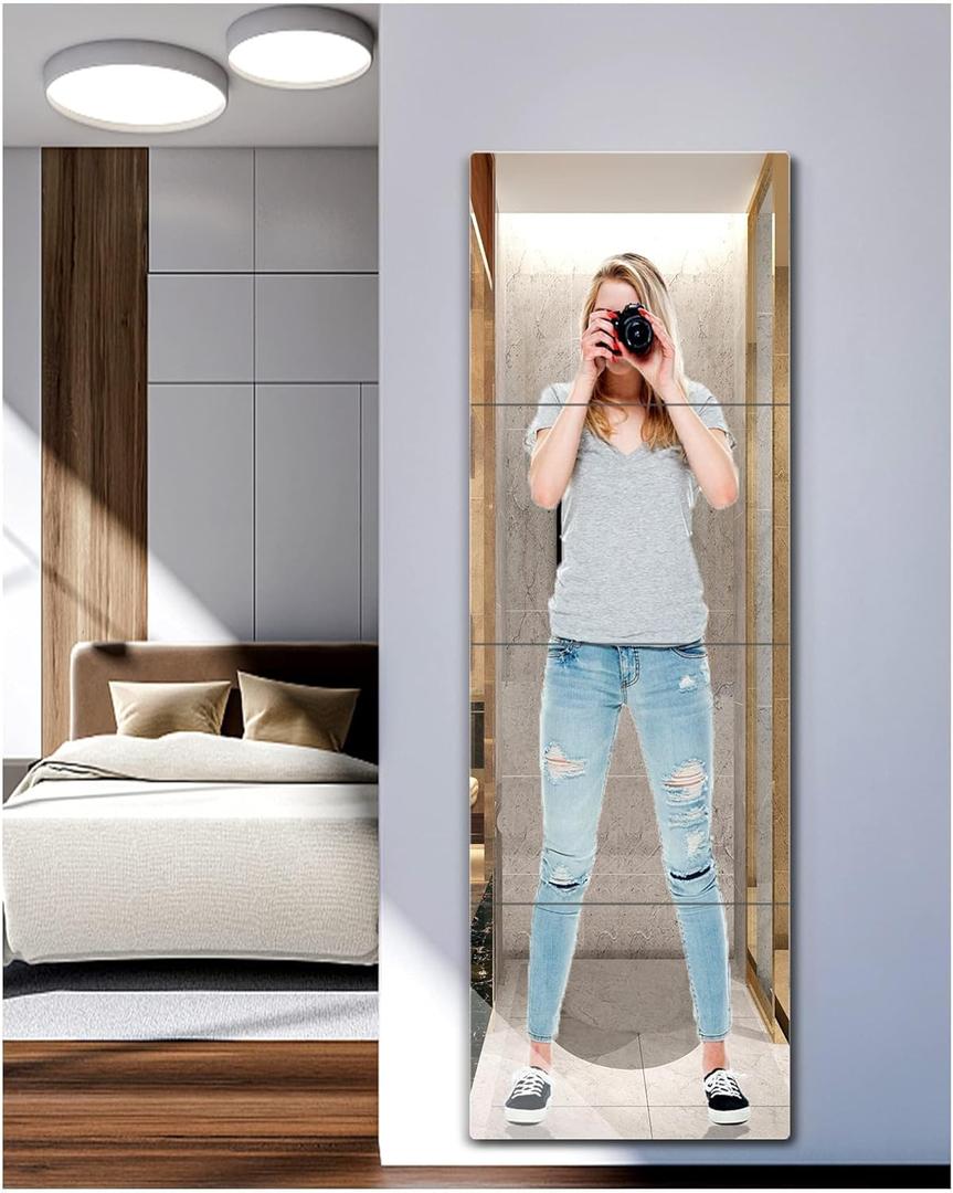 Unbreakable Full Length Mirror For Wall Mounted, Over The Door Mirror, Full Body Mirrors, Safe Shatterproof Mirror for Kids, 10 x 10 inch x 4 Pack, Workout Mirrors for Home Gym, Acrylic Plastic Bedroom