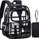 Mini Clear Backpack for Stadium Approved 12x6x12, Small Transparent Backpacks Plastic See Through Clear Bag for Kids Grils Women for Sporting Event, Concerts, Work, Festival (Black)