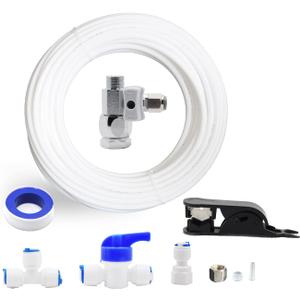 Ice Maker Fridge Water Filtration Refrigerator Installation Kit + Shut-Off T Valve 1/4 O.D Tube Quick Connect Kit, Water Line Splitter for Reverse Osmosis RO Systems & Water Filters. (33ft tube)
