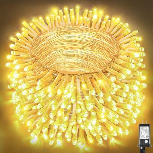800 LED Christmas Lights Outdoor Indoor, Warm White Christmas Lights 8 Modes Clear Wire Waterproof, Plug in Twinkle Fairy String Light for Xmas Tree Wedding Bedroom Decorations