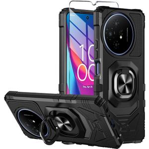 for TCL 60 XE NXTPAPER 5G/TCL 50 XL 5G Phone Case with Tempered Glass Screen Protector,Military GradeShockproof Protective Cover,with Ring Kickstand (Black)