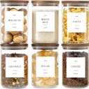 Set of 6 Glass Pantry Jars with Acacia Wood Lids, 32oz Airtight Pantry Storage Containers with 105 Labels, Glass Kitchen Canisters for Coffee, Tea, Sugar, Pasta
