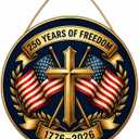250th Anniversary Door Sign - 1776-2026 USA Semiquincentennial Patriotic Wreath, 4th of July Wooden Door Hanger, Independence Day Wall Decor for Home Front Porch Outdoor Hanging Ornament - D08