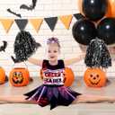 JenPen Scary Halloween Cheerleader Outfit for Girl Kid Bloody Cheerleader Costume Bow Set Dress up Cosplay Party (5-7 Years, Purple Gauze)