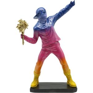 Banksy-Inspired Flower Thrower Sculpture Large 15.75 Gradient Resin Statue with Gold Bouquet, Modern Street Art Home Decor Figurine, Colorful Collectible Gift for Art Lovers