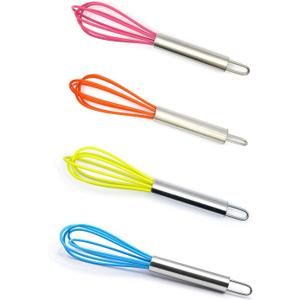 Mini Whisks 6 inch 4Pcs silica gel stainless steel Whisk, Hand Egg Mixer for Flour Cake Egg, Kitchen Cooking Baking Use Whisk redyelloworangeblue