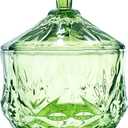 8oz Glass Candy Dish with Lid,Small Crystal Chrismas Candy Jar,Cotton Round Holder,Office,Bathroom,Dining Room Organizer(Olive Green)