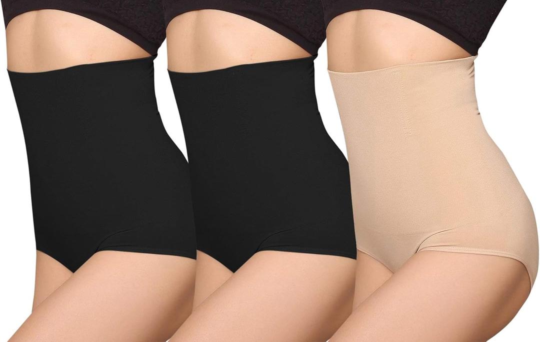 iloveSIA High Waist Postpartum Shapewear with Built-in Panty |Seamless Tummy Control Girdle | 3-Pack (Medium, Nude/Black/Black)
