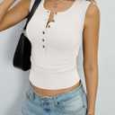 EasyGala Womens Henley Tank Top Cotton Ribbed Crewneck Vest Button Down Sexy Fitted Sleeveless Going Out Top Summer Clothes 2026 Pure White XS