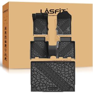 LASFIT Floor Mats Cargo Liner for Ford Bronco 4 Door 2025 2024 2023 2022 2021(Not for Bronco Sport) All Weather TPE Custom Fit Car Floor Liners Trunk Mat, 1st & 2nd Row & Cargo Liner,4pcs Black