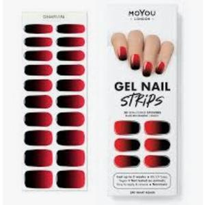 MOYOU LONDON Semi Cured Gel Nail Strips - 20 Pcs. Waterproof Gel Nail Wraps, Cures in Sunlight or UV/LED Lamp, Lasts Up to 2+ Weeks, Stretchable, Easy to Apply & Remove, Vegan & Cruelty-Free Black/Red Gradient/ Glossy, Pack of 5