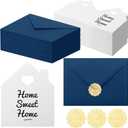 Motiskyy 24 Sets Welcome Home Cards Congratulations on Your New Home Cards Bulk with Envelope Stickers Housewarming Thank You Gift Card 5 x 8.6 Inch Real Estate House Shaped Card Note(Blue)