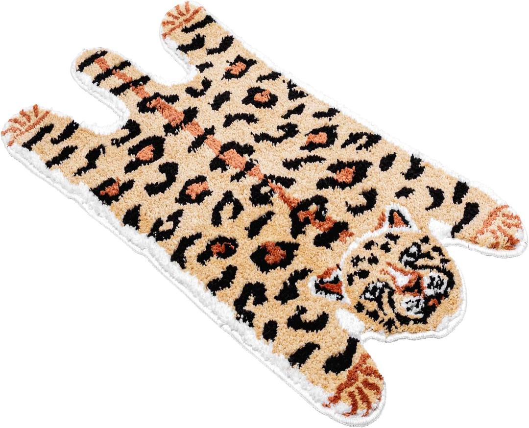 Leopard Bath Mat for Bathroom, Funny Cute Brown Tiger Cartoon Bathroom Rug 35.5 x 19.7 inch Non-Slip Animal Door Mat Washable Absorbent Bathtub Plush Microfiber Decor Shower Rugs