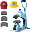 VEVOR Hat Heat Press Machine, with 4 Interchangeable Platens and Caps Stretcher, Precise Temperature & Time Control, Heat Press for Hats and Caps, for HTV Iron On and Sublimation Projects, Light Blue