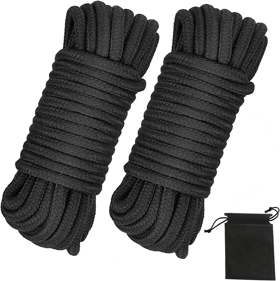 Soft Cotton Rope, 32 feet / 10m Rope, 8mm Thick, Soft Rope, Long Rope, Soft Tying Rope (Black+Black)