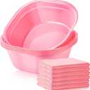 Patelai 6 Sets Kids Foot Spa Kit for Girl 12 x 12 x 4.3 Inch Foot Soaking Tub 14 x 30 Inch Hand Towels Washbasin Towels for Spa Party Sleepover Party Supplies(Pink)