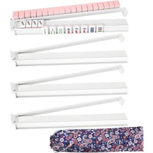 Mahjong Racks with Pushers Set of 4, All in One Acrylic Mahjong Pushers and Racks, Portable American Mahjong AccessoriesWhite, 18.7 x 3.1 x 1.2 inches