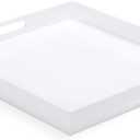 White Acrylic Ottoman Tray with Cutout Handles 24x24 Inch Over-Sized Serving Tray Rubber Boot Organizer Decorative Tray for Living Room, Bedroom,Bathroom Entryway and Kitchen Tabletop