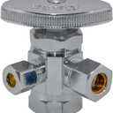Eastman Multi-Turn Dual Outlet 3-Way Shut-Off Valve, 1/2 Inch FIP x 3/8 Inch OD Compression x 1/4 Inch OD Compression, Chrome Plated, 04320LF