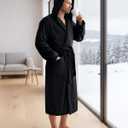 NY Threads Mens Robe with Hood, Luxury Plush Fleece Hooded Mens Bathrobe, Spa Bath Robe for Men (Black, M)