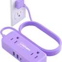Purple Small Power Strip, 4 AC Outlets 3 USB Ports (17W Fast Charge), 5 Ft Flat Extension Cord, Travel Cute Kawaii Purple Desk Accessories